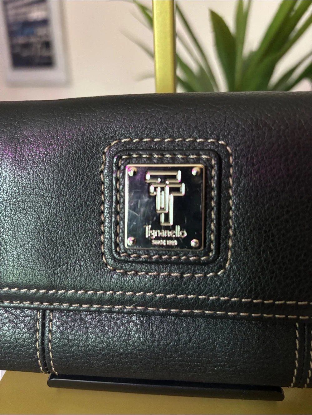 Tignanello Black Pebbled Leather Trifold Wallet